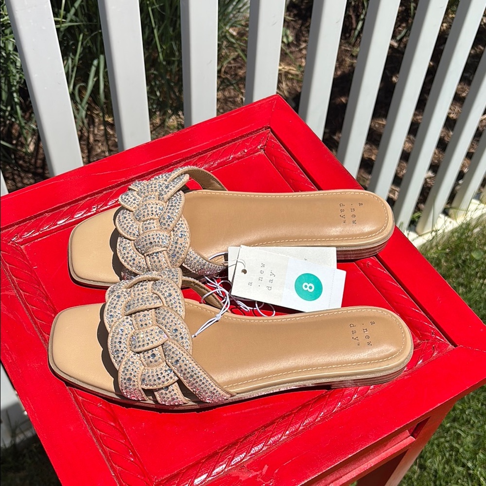 a new day NWT Tan Bling Flats, Size 8